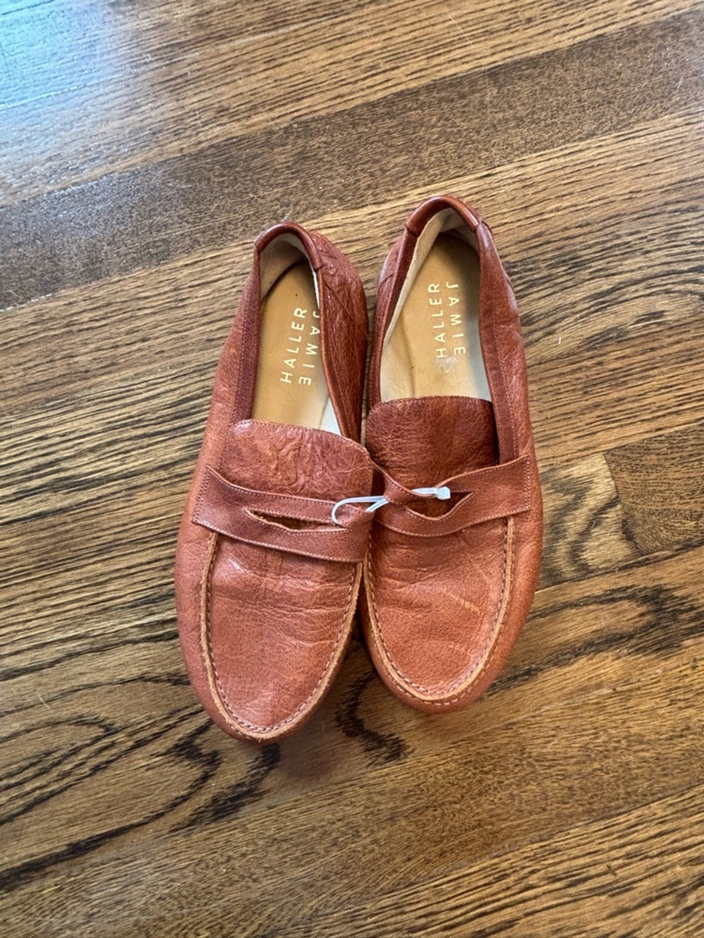 Jamie Haller Leather Penny Loafers Brown US 7 EU 37.5 Made in Italy Cognac - Picture 4 of 6